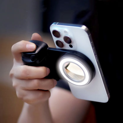 PUCACHI Magnetic Selfie Ring Light with Bluetooth Remote - Rechargeable Snap Grip Handle for iPhone, Smartphone Video/Photo Shooting Accessory