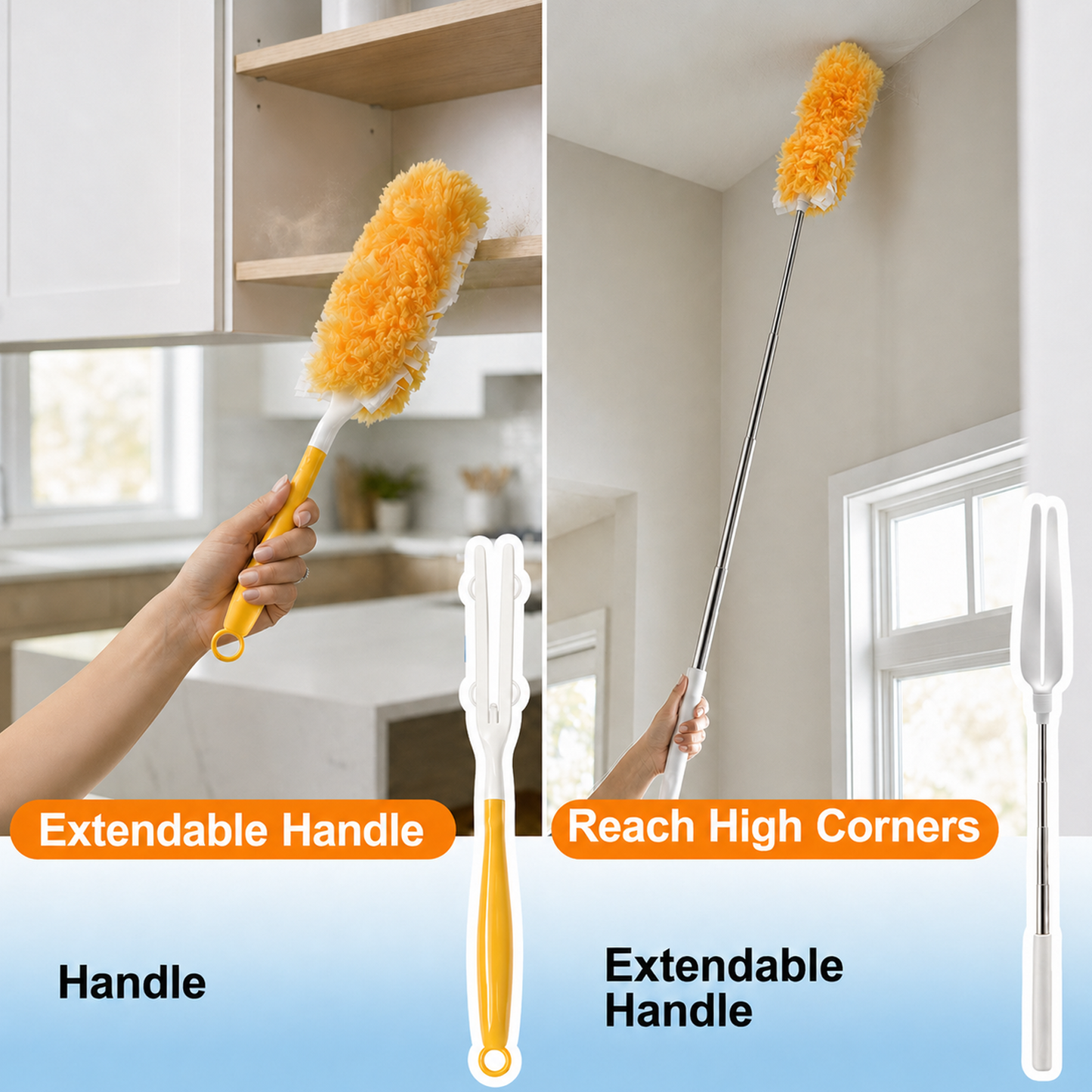 30 Pack Duster Refills with Handle, Disposable Microfiber Duster Refills, Heavy Duty Electrostatic Dust Cleaner for Furniture, Blinds, Ceiling Fan and Corners