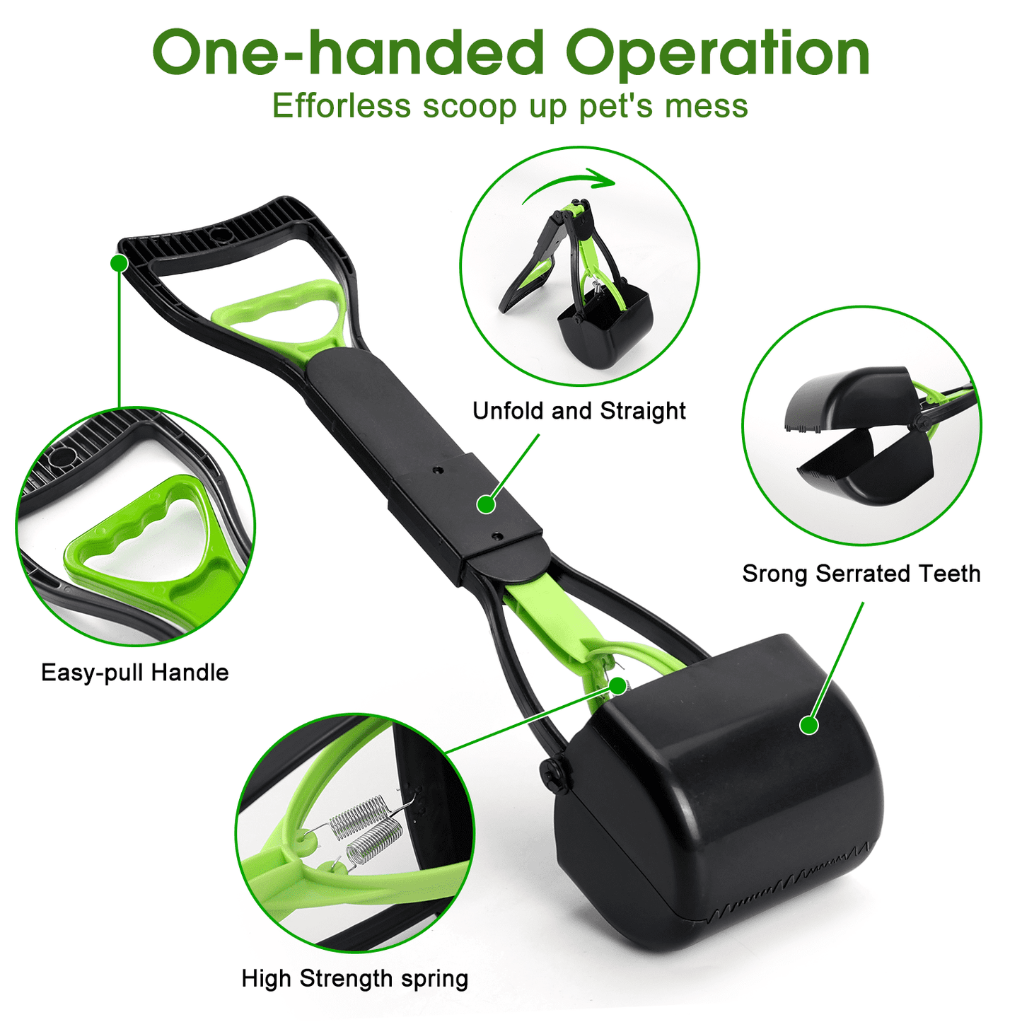 Foldable Dog Pooper Scooper, 23" Long Handle, Leak-Proof & Compact Pet Waste Picker, Plastic, Green – For Large & Small Dogs, Grass or Yard Use
