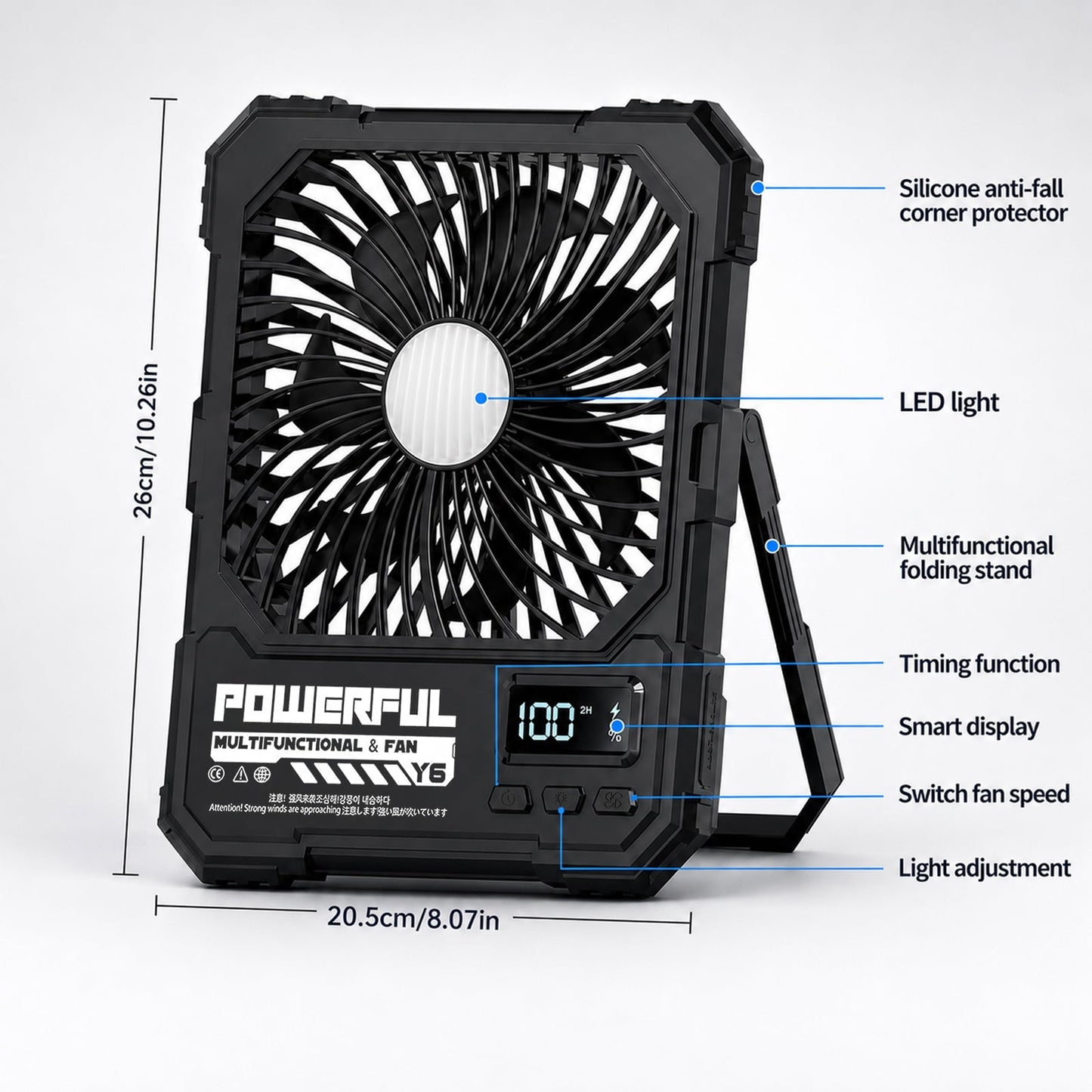 Portable Fan, Camping Fan, 20000mAh 18-85H Rechargeable Ultra Thin Foldable with Built-in Power Bank, Hook for Outdoor Camping Tent RV Travel (Black)