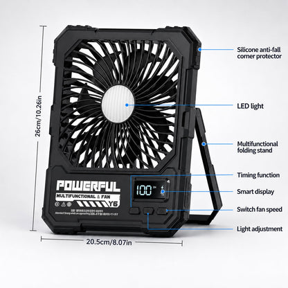 Portable Fan, Camping Fan, 20000mAh 18-85H Rechargeable Ultra Thin Foldable with Built-in Power Bank, Hook for Outdoor Camping Tent RV Travel (Black)