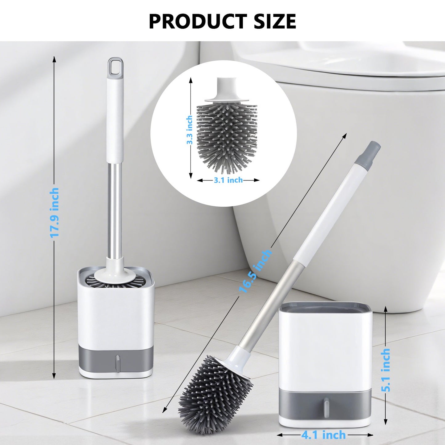 Toilet Brush with Wall Mount and Water Drawer – Long Handle Silicone Cleaner for Quick Dry Bathroom Cleaning