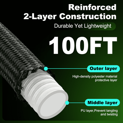 Garden Hose 100FT Non-Expandable Lightweight Water Hose with 10-Function Spray Nozzle, Kink-Free Leak-Proof Hose for Yard Lawn Garden Car Wash