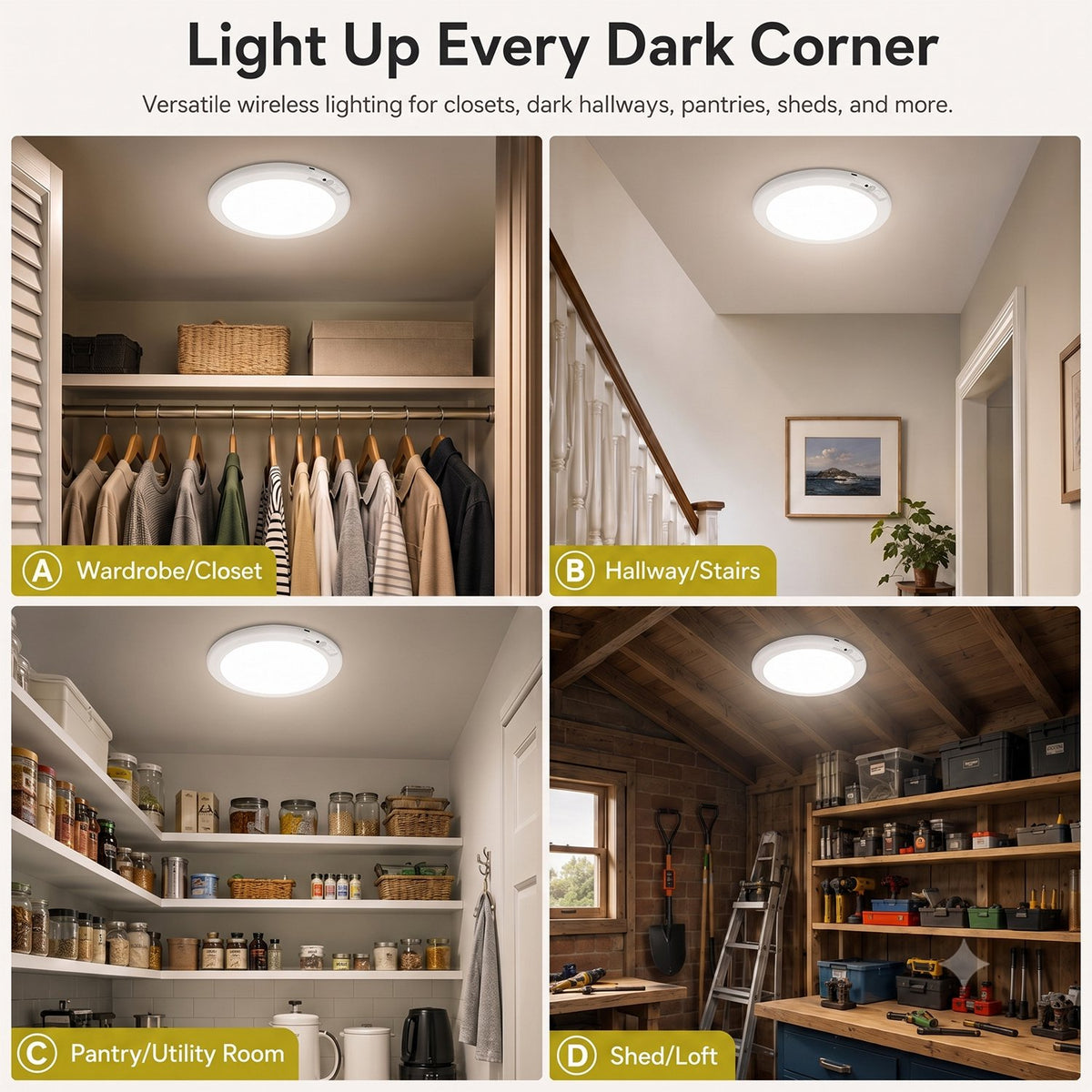 Henotian 10 inch Rechargeable Motion Sensor LED Ceiling Light, 10000mAh Battery Operated, Remote Control, Magnetic Mount for Closet, Pantry, Hallway