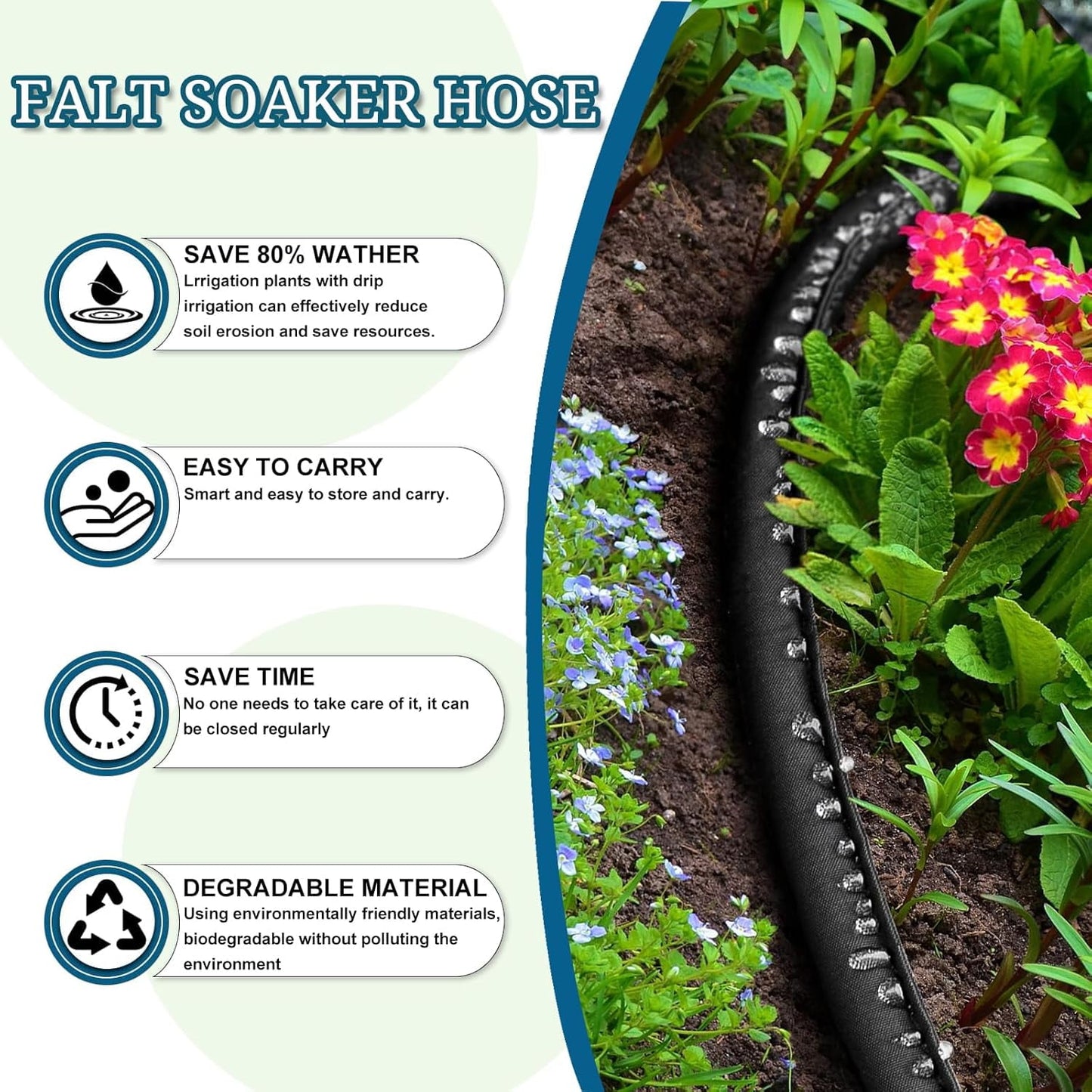 Flat Soaker Hose 25ft,Heavy Duty Kink-Free Double Layer, Linkable Drip Irrigation System for Garden Beds,Vegetable Gardens ,Saves 80% Water, Leakproof Design, Easy Installation Black