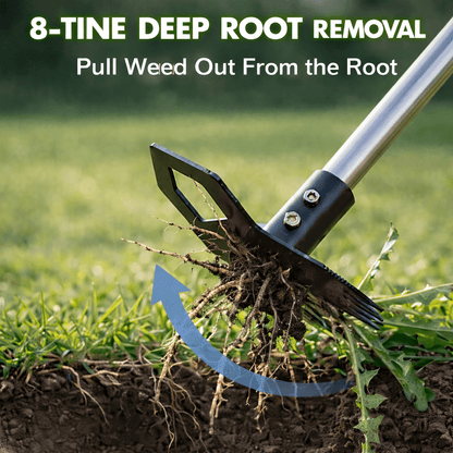 Merryhome 60 Inch Long Handle Stand Up Weed Puller Tool, 2-in-1 8-Tine Weed Rake & Hoe, Heavy Duty Stainless Steel Weeding Tool for Lawn Garden Yard – No Bending, No Kneeling