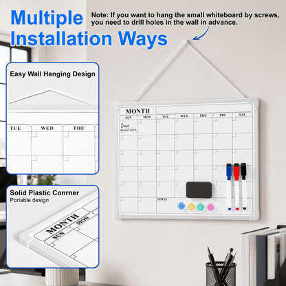 PUCACHI Monthly Calendar Whiteboard, 16 x 12 in Magnetic Dry Erase Calendar Board with Double-Sided Design, Markers and Magnets for Wall Home Office Kitchen School