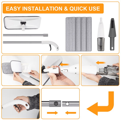 Spray Mop with 14 oz Refillable Bottle & 4 Washable Microfiber Pads – Lightweight Flat Floor Cleaner for Wood, Tile, Laminate (Gray, 1 Pack)