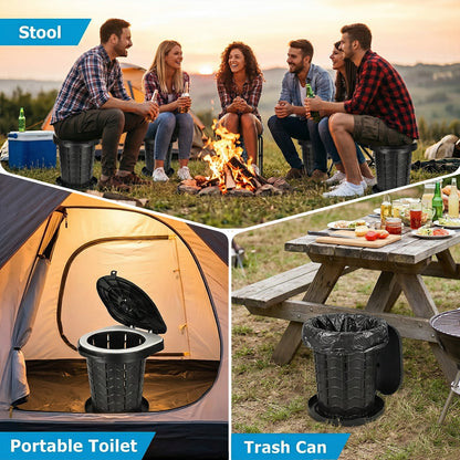 Merryhome Portable Toilet for Camping, 3-13.6 in Adjustable Folding Camping Toilet for Adults, Heavy Duty with Anti-Collapse Lock and Carry Bag for Travel, Hiking, Fishing and Car Use