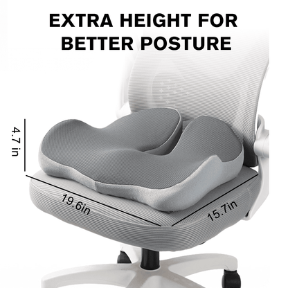 Henotian Memory Foam Seat Cushion for Office Chair, Extra-Thick Ergonomic Chair Cushion for Tailbone, Sciatica & Back Pain Relief, Non-Slip Car Seat Pillow Gray
