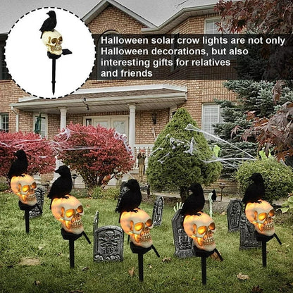 WHATOOK Halloween Skull Garden Solar Lights, Halloween Crow Solar Landscape Light, Decoration Path Lights, Decorations, Look Left