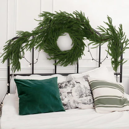 PUCACHI 2 Pcs 6 Ft Christmas Garland,Artificial Norfolk Pine Garlands,Real Touch Winter Pine Garland,Artificial Greenery Garland for Table,Mantle,Indoor,Outdoor Christmas Decorations（Green）