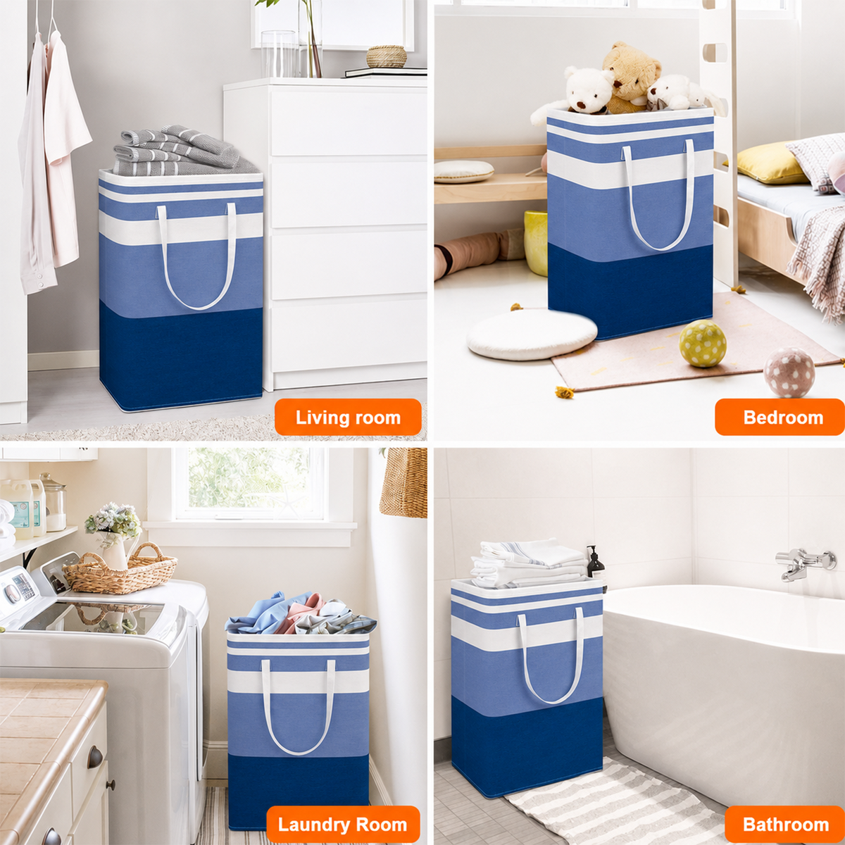 PUCACHI 2 Pack 100L Laundry Hamper Collapsible-Large Laundry Baskets,Freestanding Waterproof Clothes Hamper with Easy Carry Handles in Laundry Room Bedroom Bathroom College Dorm for Adults,Blue