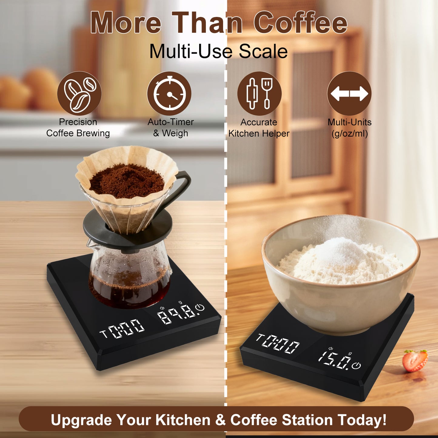 Merryhome Coffee Scale with Timer – 0.1 g Precision Digital Kitchen / Espresso Scale, USB Rechargeable Mini Pour‑Over & French Press Weighing Tool for Home, Dorm & Travel