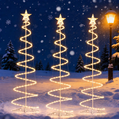 PUCACHI 6Ft Spiral Christmas Tree Light,168LEDs Outdoor Christmas Tree with Star Topper & Stakes,Timer & Dimmable,Christmas Decorations for Porch Patio Garden Holiday(Warm White)