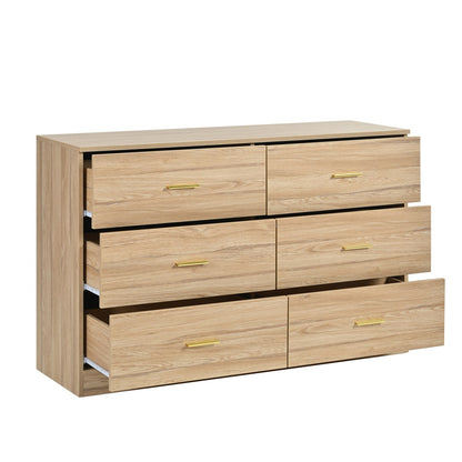 WHATOOK Modern Natural 6-Drawer Dresser For Bedroom - Ample Storage Wide Chest Of Drawers, Sturdy & Safe Natural Engineered Wood Furniture Primary Living Space Cabinets