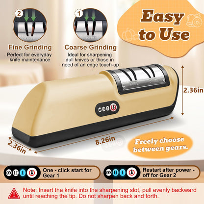 Merryhome Electric Knife Sharpener,2-Stage High-speed Knife Sharpener - USB Charging Automatic Kitchen Gadget for Sharpening Knives,Kitchen Accessories(Gold)