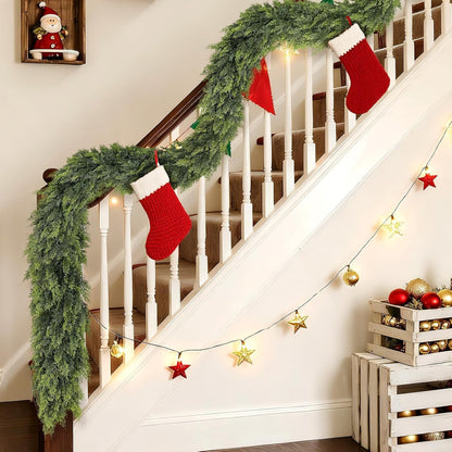 PUCACHI 6 Ft Christmas Garland,Real Touch Christmas Cedar Garland,Faux Lush Cedar Pine Garland,Artificial Greenery Garland for Table,Mantle, Fireplace,Window,Indoor,Outdoor Christmas Decorations
