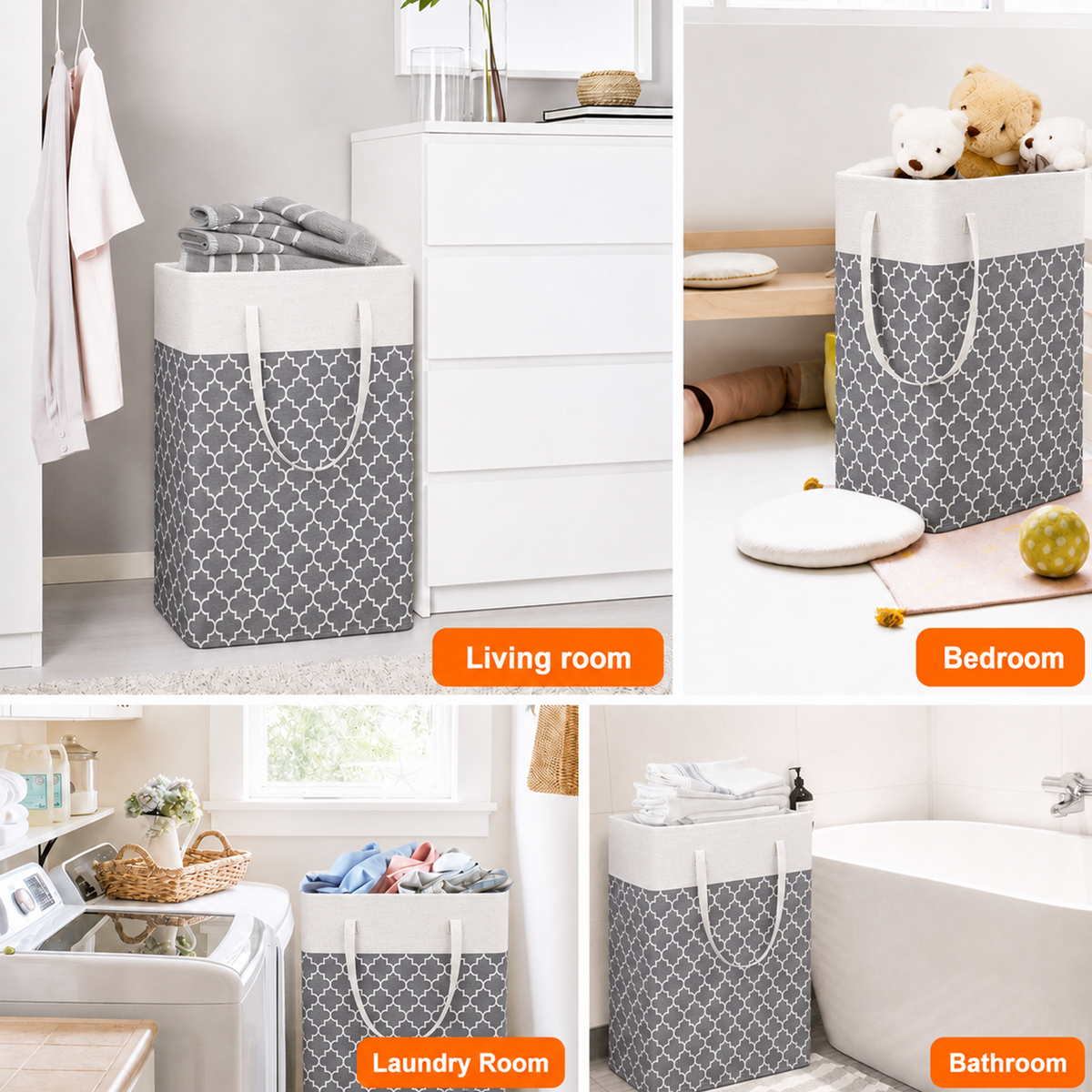 PUCACHI 2 Pack 100L Laundry Hamper Collapsible-Large Laundry Baskets,Freestanding Waterproof Clothes Hamper with Easy Carry Handles in Laundry Room Bedroom Bathroom College Dorm for Adults,Grey