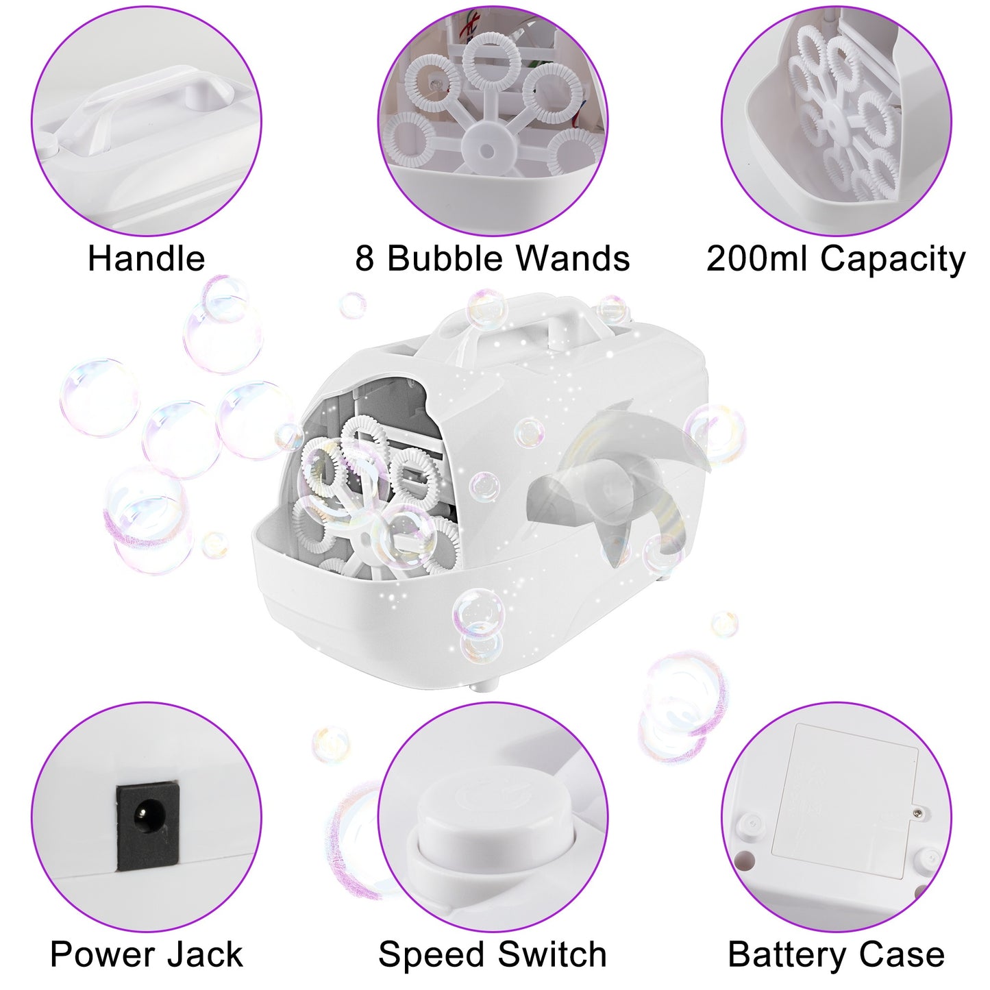 Bubble Machine, Automatic Bubble Blower, 18000+ Big Bubbles Per Minute Bubbles for Kids Toddlers Bubble Maker Operated by Plugin or Batteries Bubble Toys for Indoor Outdoor Birthday Party