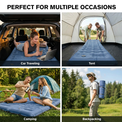 Merryhome Camping Sleeping Pad,Extra-Thick Camping Mat with Pillow,Built-in Foot Pump Inflatable Sleeping Pads Ultralight for Camping Backpacking Hiking Traveling Tent（Single,Blue）