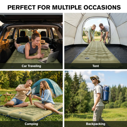 Merryhome Sleeping Mat for Camping,6" Extra-Thick Reinforced Sleeping Pad with Pillows & Built-in Foot Pump,Ultralight Self Inflating Air Mattress Mat for Tent Hiking Essentials Gear（Single,Green）