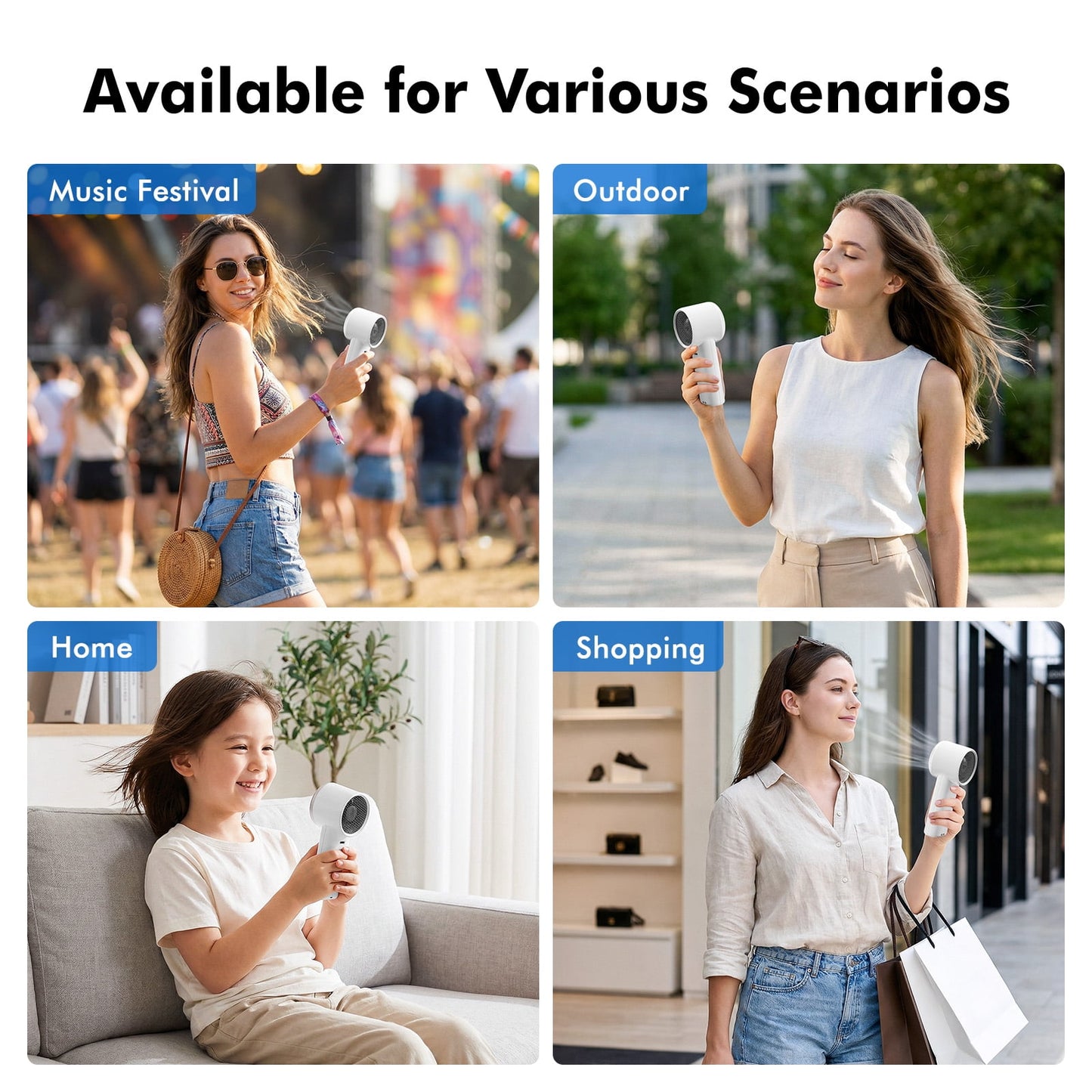 Portable Handheld Fan, 4000mAh USB Rechargeable Mini Fan with 5 Speeds, Powerful Personal Cooling Fan, Small Pocket Fan for Travel, Office, Outdoor, White