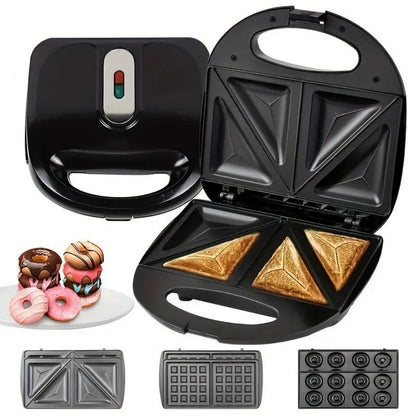 3 in 1 Electric Sandwich Maker, Panini Press Grill and Waffle Iron Set with Removable Non-Stick Plates, Perfect for Cooking Grilled Cheese, Tuna Melts, Burgers, Steaks and Snacks, Black