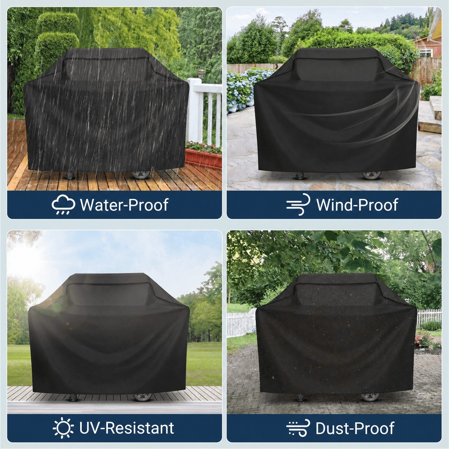 Merryhome 58 in BBQ Grill Cover, 420D Heavy Duty Waterproof Gas Grill Cover for Outdoor Grill, UV, Fade and Rip Resistant with Adjustable Drawstring