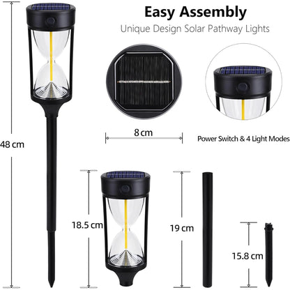 Kidsjoy 4 Pack Solar Pathway Lights Outdoor, Hourglass Design Solar Lights Waterproof, Auto On/Off Warm LED Garden Lights for Walkway, Yard, Patio, Lawn Decor