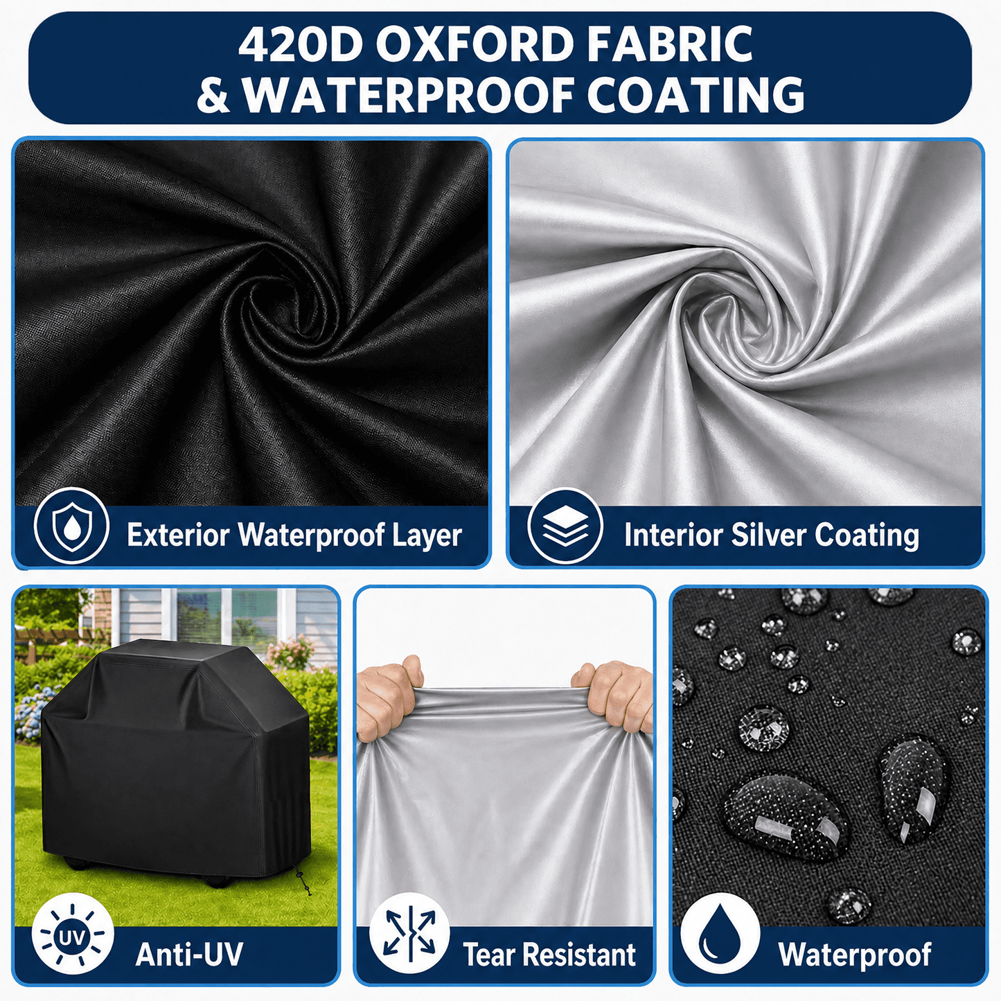 Merryhome 58 in BBQ Grill Cover, 420D Heavy Duty Waterproof Gas Grill Cover for Outdoor Grill, UV, Fade and Rip Resistant with Adjustable Drawstring