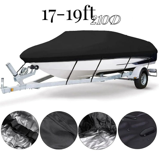 Teblint Waterproof Boat Cover, 17-19ft Trailerable Boat Cover, Heavy Duty 210D Oxford Mooring Cover for V-Hull Boat with 5 Straps,19.7 x 9.8 ft
