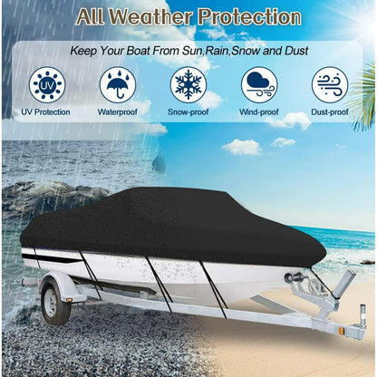 Teblint Waterproof Boat Cover, 17-19ft Trailerable Boat Cover, Heavy Duty 210D Oxford Mooring Cover for V-Hull Boat with 5 Straps,19.7 x 9.8 ft