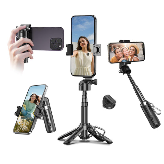 PUCACHI 3-in-1 Selfie Stick Tripod with Detachable Bluetooth Remote - Universal Phone/Camera Mount for iPhone, Samsung, Live Streaming, Vlogging - Compact Travel Accessories (Pocket Size)