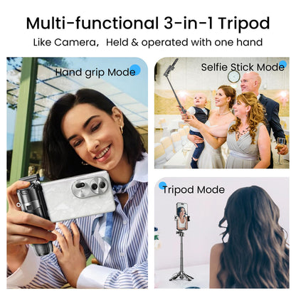 PUCACHI 3-in-1 Selfie Stick Tripod with Detachable Bluetooth Remote - Universal Phone/Camera Mount for iPhone, Samsung, Live Streaming, Vlogging - Compact Travel Accessories (Pocket Size)