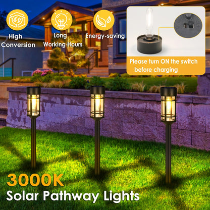 PUCACHI 6-Pack Outdoor Solar Path Lights - IP65 Waterproof Auto On/Off, 8 Hours Fast Charging LED Garden Lights for Lawn, Patio, Yard, Sidewalk Decoration (Warm White)
