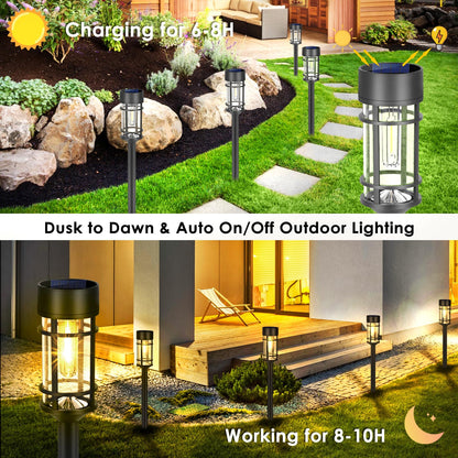 PUCACHI 6-Pack Outdoor Solar Path Lights - IP65 Waterproof Auto On/Off, 8 Hours Fast Charging LED Garden Lights for Lawn, Patio, Yard, Sidewalk Decoration (Warm White)