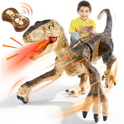 Merryhome Remote Control Dinosaur Toys for Boys Kids Girls 3-8 Years Old Electronic RC Robot Toy LED Lightup Walking Roaring Velociraptor Best Christmas Gifts for Boys Girls