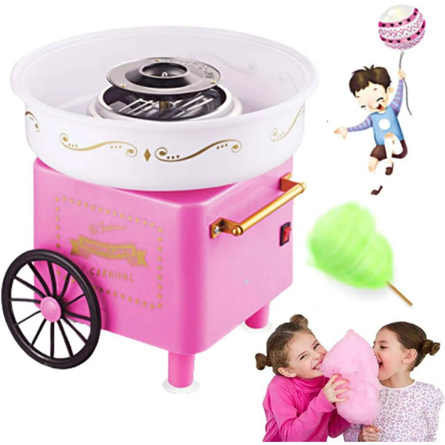 Cotton Candy Machine, Mini Electric Cotton Candy Maker, for Family Birthday Party, Including A Spoon and 10 Bamboo Sticks 3 Plastic Candy Sticks