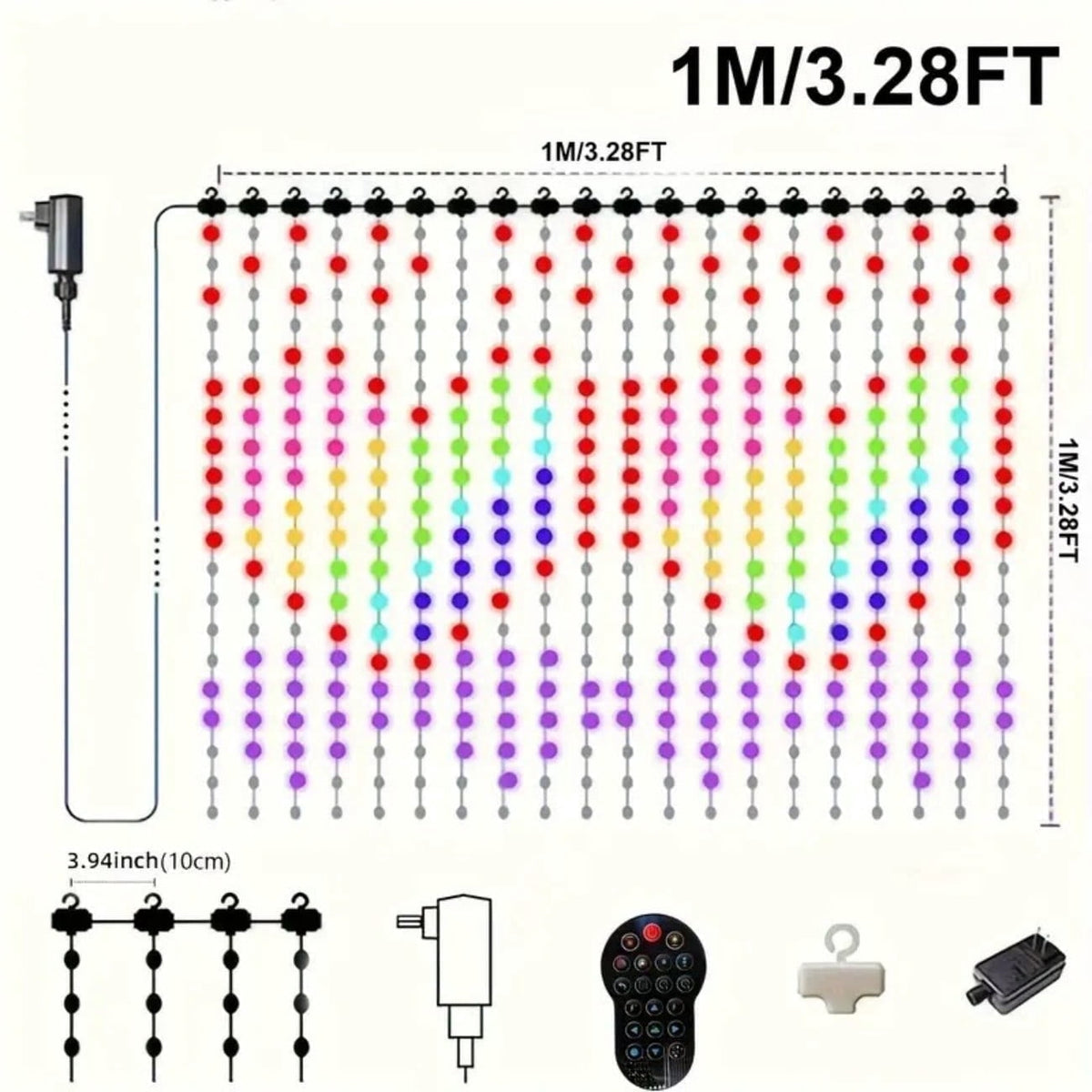 Merryhome RGB Curtain Lights 1m x 1m, App Controlled Music Sync LED String Lights, Waterproof Indoor Outdoor Decor for Bedroom Party Wedding Halloween Christmas Yard, Gift Box Included