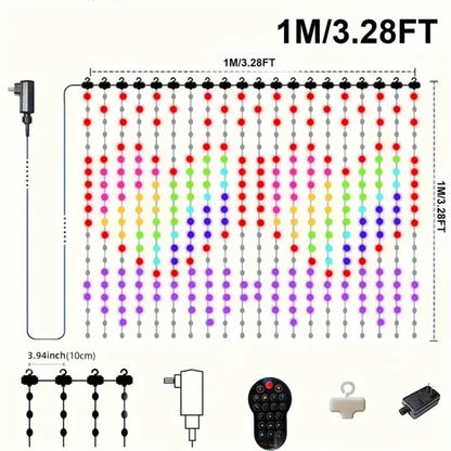 Merryhome RGB Curtain Lights 1m x 1m, App Controlled Music Sync LED String Lights, Waterproof Indoor Outdoor Decor for Bedroom Party Wedding Halloween Christmas Yard, Gift Box Included