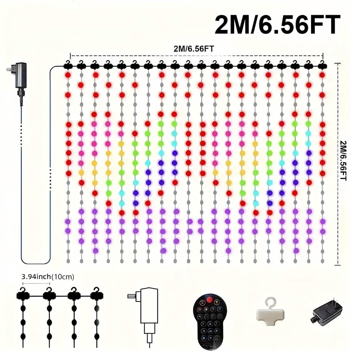 Merryhome RGB Curtain Lights 2m x 2m, App Controlled Music Sync LED String Lights, Waterproof Indoor Outdoor Decor for Bedroom Party Wedding Halloween Christmas Yard, Gift Box Included
