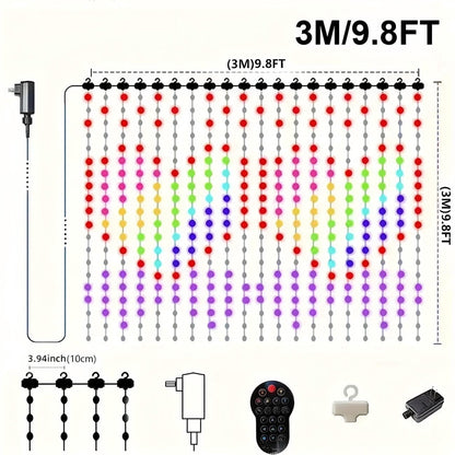Merryhome RGB Curtain Lights 3m x 3m, App Controlled Music Sync LED String Lights, Waterproof Indoor Outdoor Decor for Bedroom Party Wedding Halloween Christmas Yard, Gift Box Included