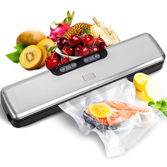 HOOFUN Vacuum Sealer Machine ,Automatic Food Vacuum Sealer, Vacuum Sealed Bags, Dry & Moist Sealing Modes, 5 Food Modes, with 15 Starter Bags for Food Preservation, Led Indicators