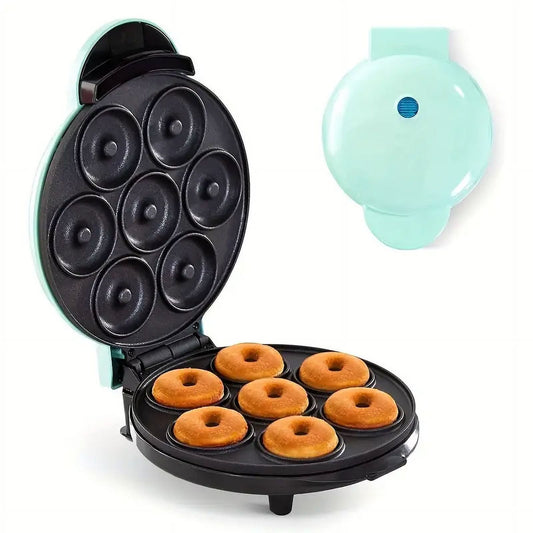 HOOFUN Mini Donut Maker Machine for Kid-Friendly Breakfast, Snacks, Desserts & More with Non-stick Surface, Makes 7 Doughnuts, Donut Print Waffle Maker