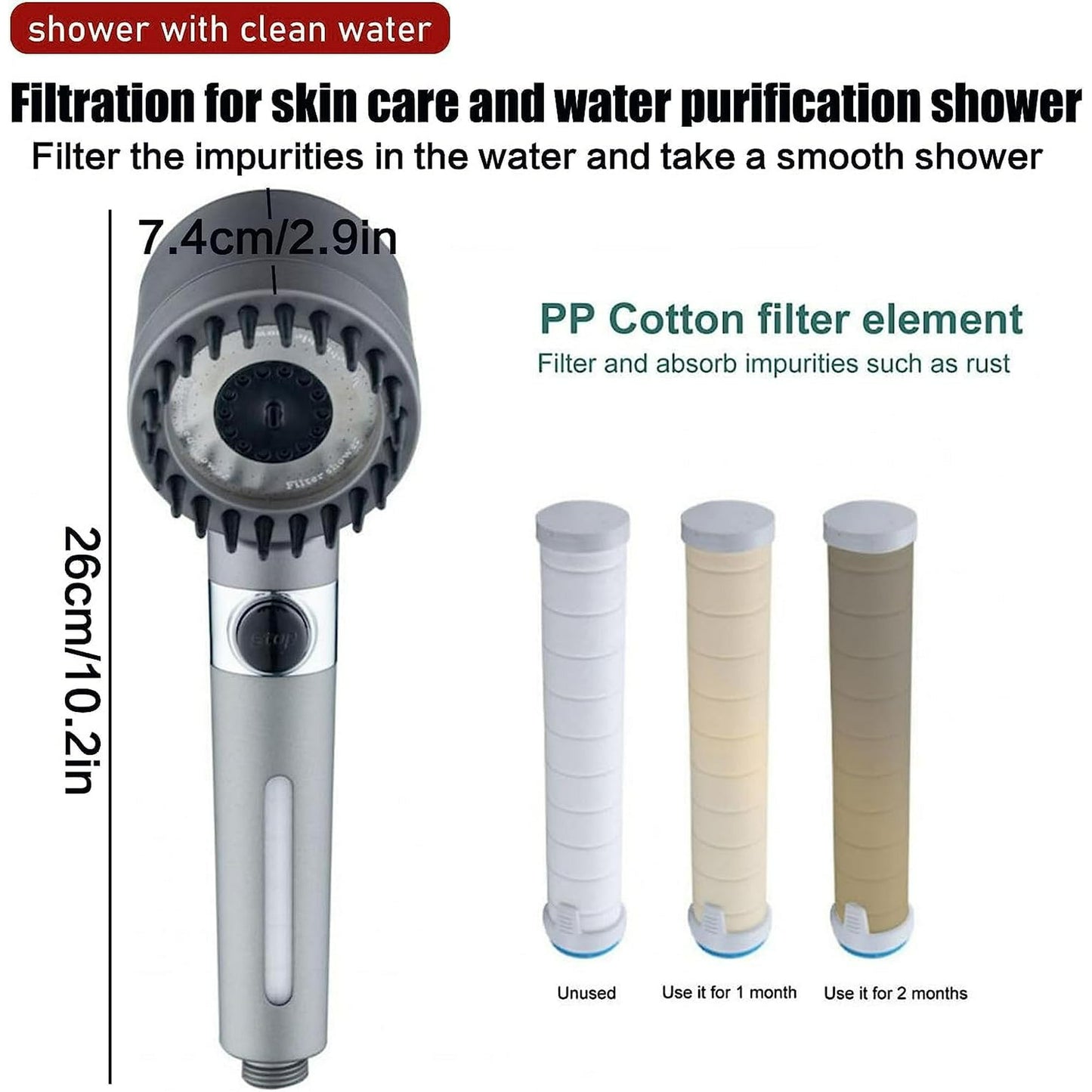 HOOFUN Shower Head German Multifunctional Massage Shower, 3 Mode High Pressure Shower, High Pressure Handheld Shower Head with PP Cotton Filter, Bathroom Accessories