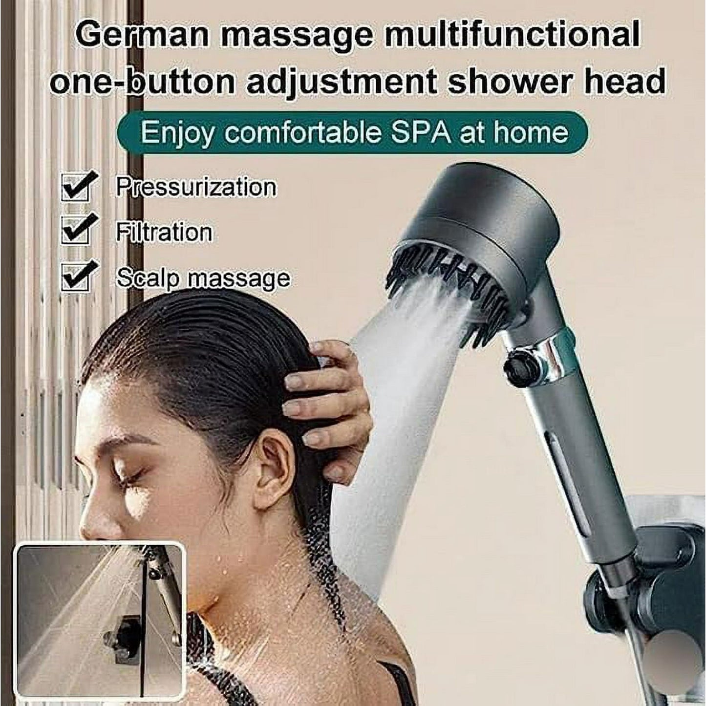 HOOFUN Shower Head German Multifunctional Massage Shower, 3 Mode High Pressure Shower, High Pressure Handheld Shower Head with PP Cotton Filter, Bathroom Accessories