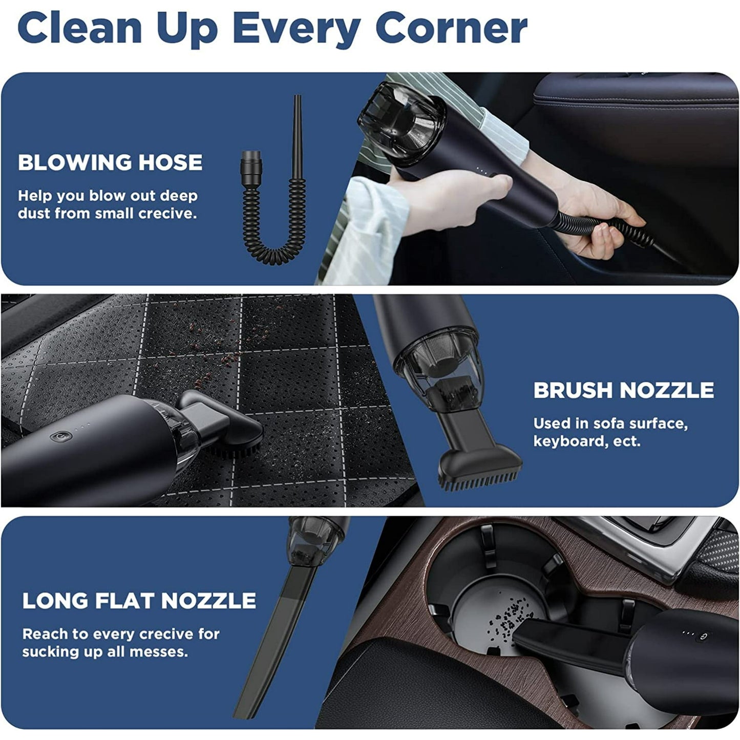 HOOFUN Car Vacuum Cleaner, Handheld Vacuum Cordless Rechargeable,Mini Vacuum Portable Vacuum Cleaner for Car Detailing