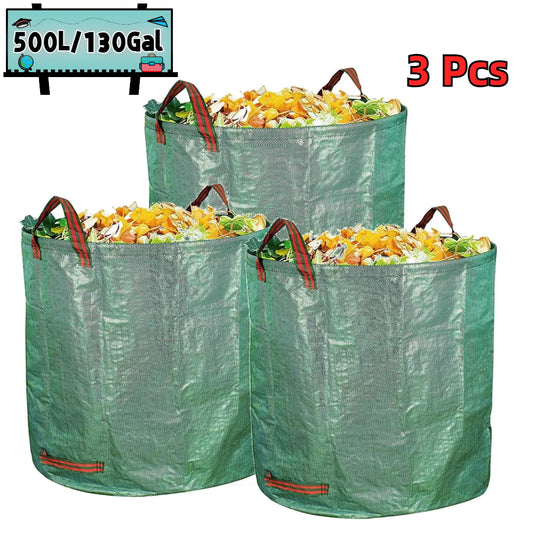 3 Pcs Lawn Bags, Reuseable Garden Waste Bags, 132gal/500L Lawn and Leaf Bag Holder/ Heavy Duty Lawn Pool Yard Waste Bags/ Waterproof Debris Bag