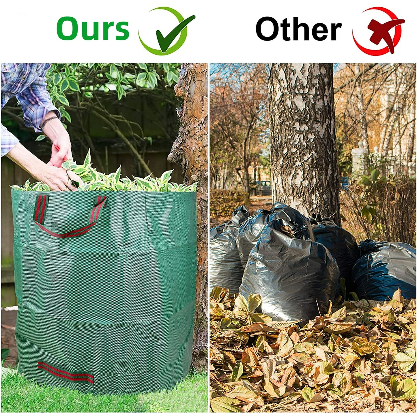 3 Pcs Lawn Bags, Reuseable Garden Waste Bags, 132gal/500L Lawn and Leaf Bag Holder/ Heavy Duty Lawn Pool Yard Waste Bags/ Waterproof Debris Bag